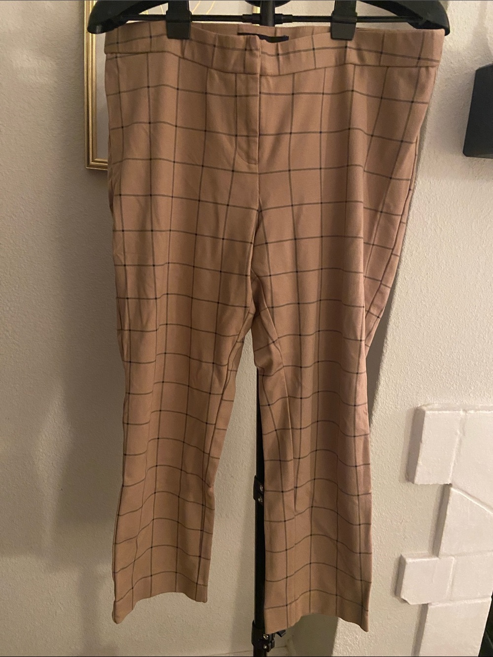 Amanda & Chelsea Camel Windowpane Straight-Leg Pants